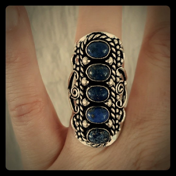 New Lapis Lazuli 925 Silver Adjustable Statement Ring. - Picture 2 of 8